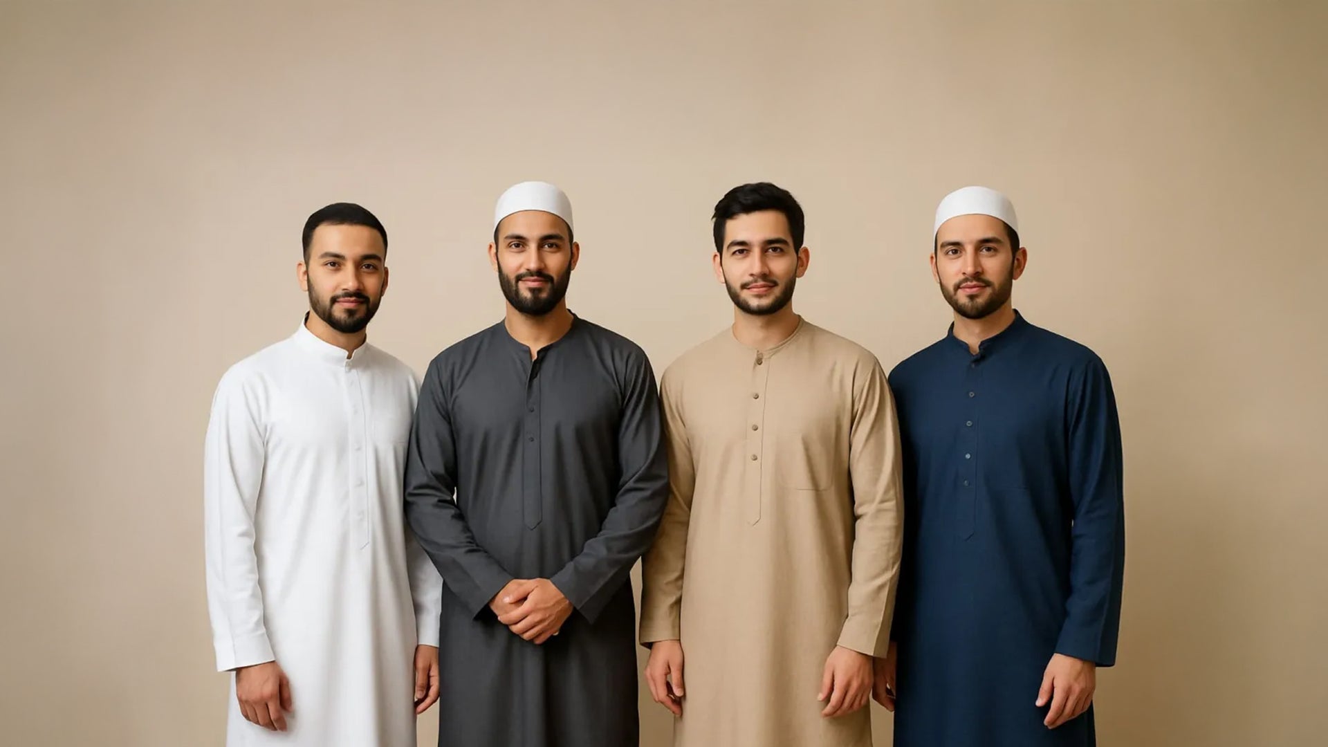 Men wearing different types of islamic clothing