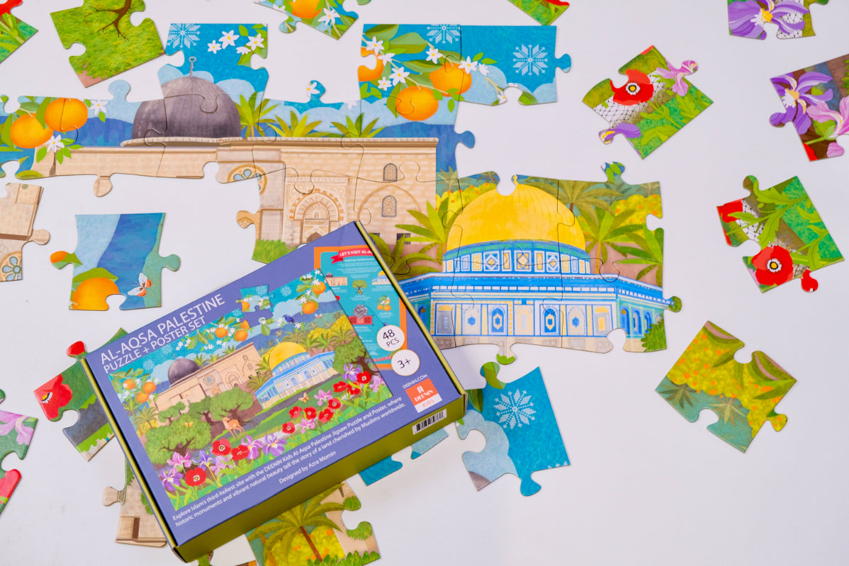 DEENIN Kids' Al-Aqsa Palestine Puzzle + Poster Set - 48-Piece Educational, Vibrant & Large Floor (2 ft x 3 ft) Puzzle for Children