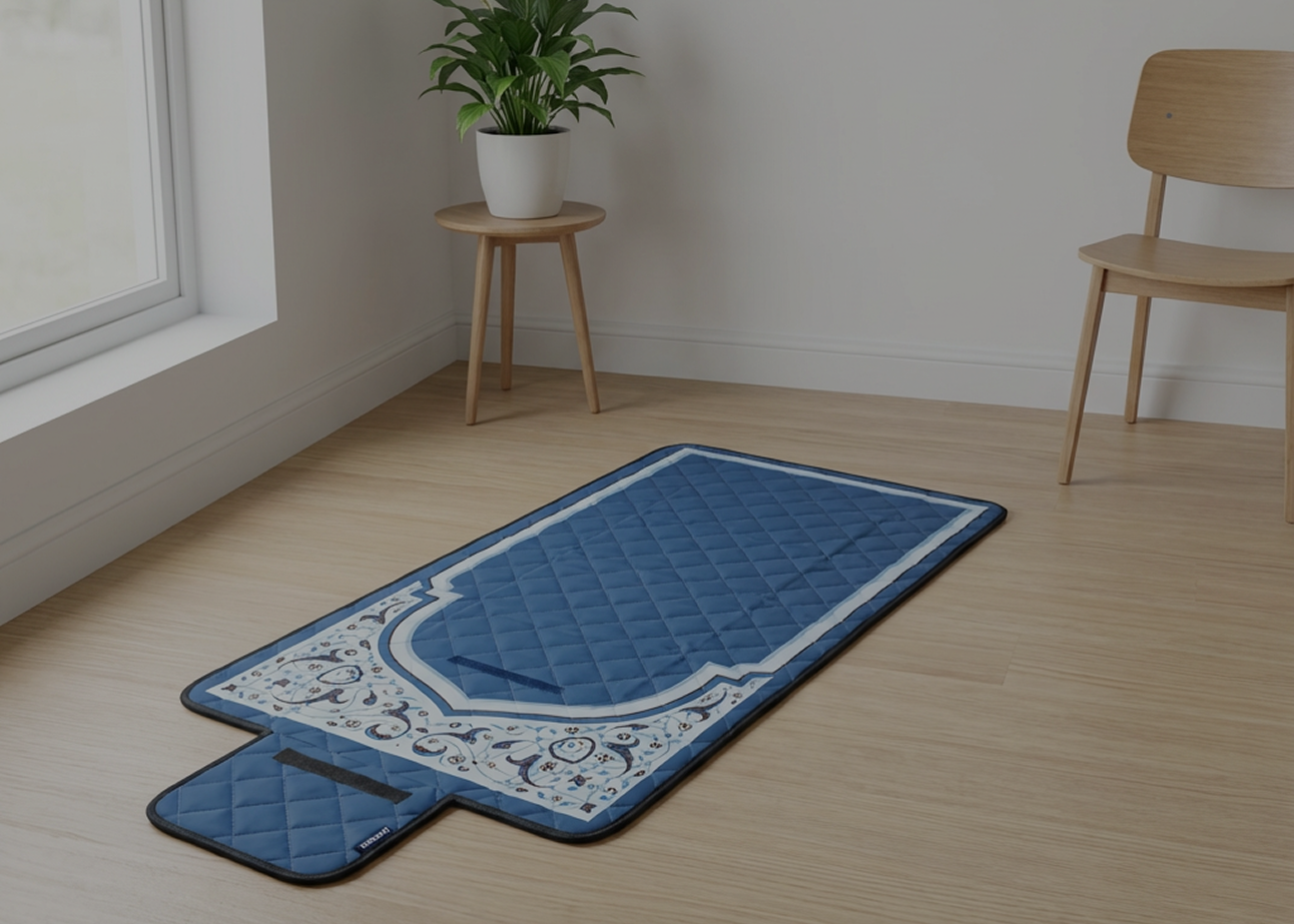 blue and white portable prayer mat the salahtrek by Hoopfinesse
