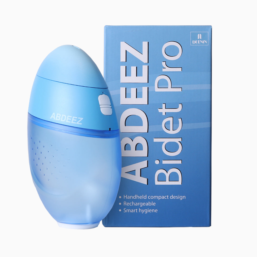 blue electric bidet pro with its packaging
