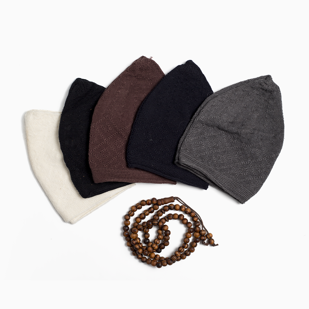 ABDEEZ Prayer Cap Collection with Wodeen Tasbeeh - Five Classic Colors for Every Occasion