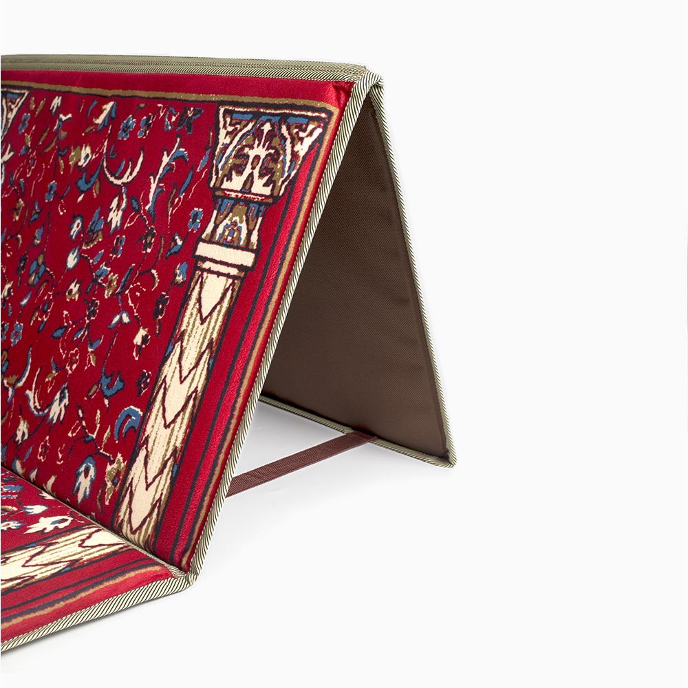 backrest of a lava red colored ebadat prayer rug