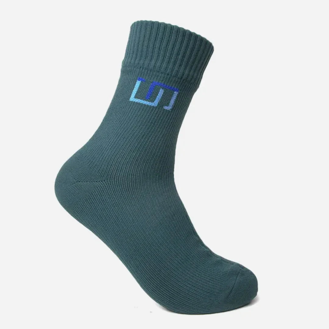 teal blue sock with a white background