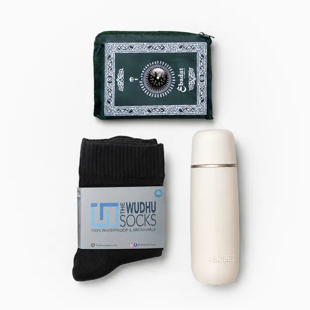 ABDEEZ Hajj Essentials Travel Kit– Portable Bidet, TWS & Prayer Mat