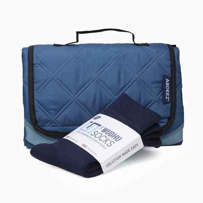 A front view image showing products included in the bundle (The wudhu socks and salahtrek)