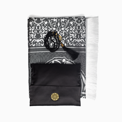 gift prayer mat in black color with matching black prayer beads
