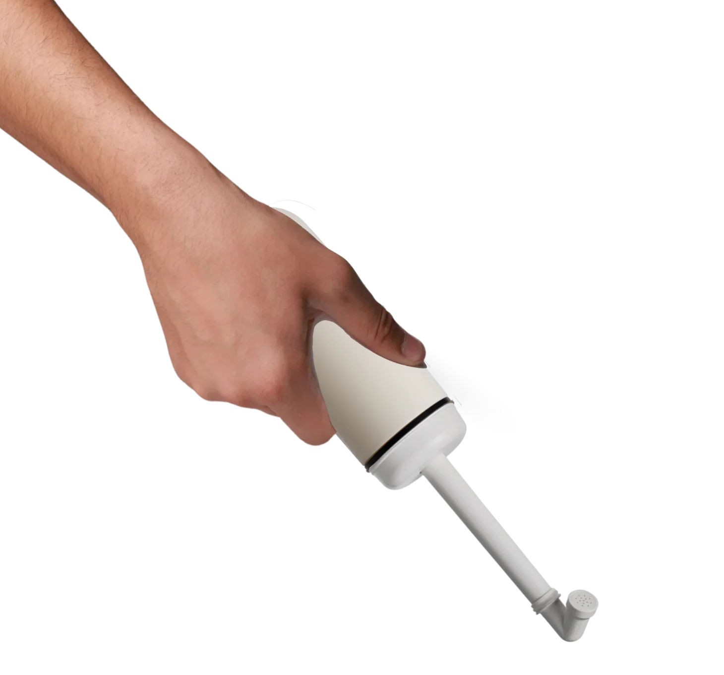 A hand carrying portable bidet in upside down position