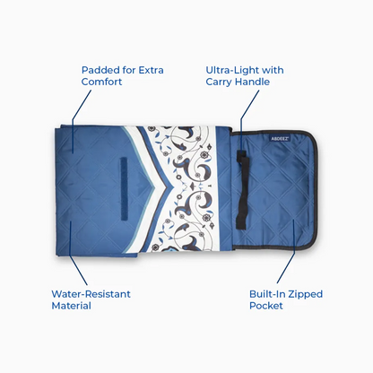 Salahtrek Portable prayer mat with features labeled