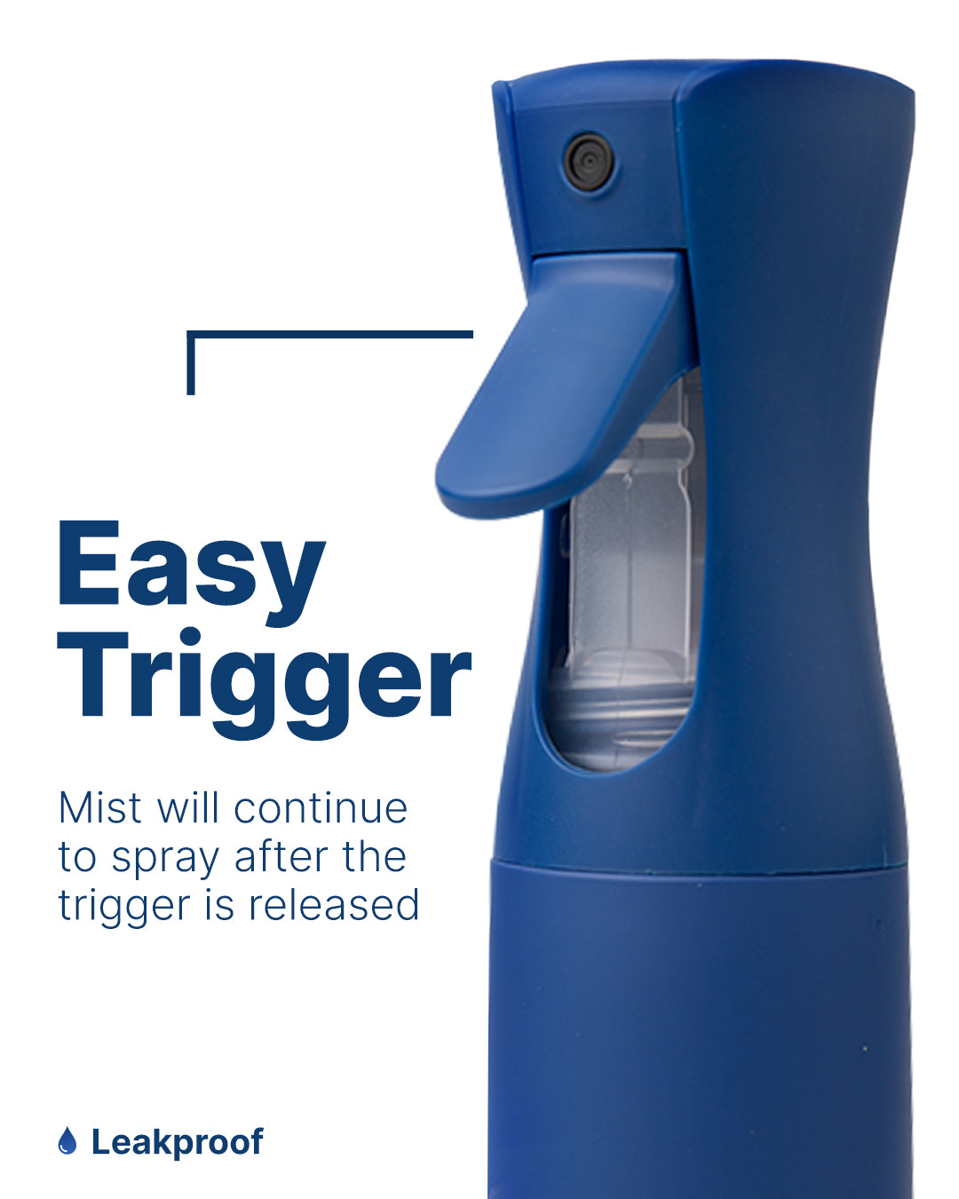 Blue wudhu spray bottle with an easy trigger mechanism shown